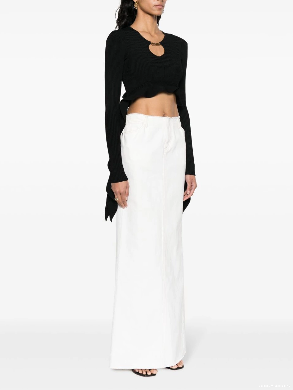 Cheap Couture Versace top ribbed-knit cropped Women ruffled Jeans 0630